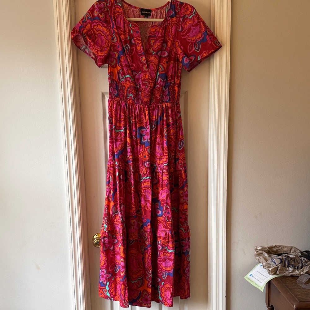 Sugarlips Red and Pink Floral Maxi Dress